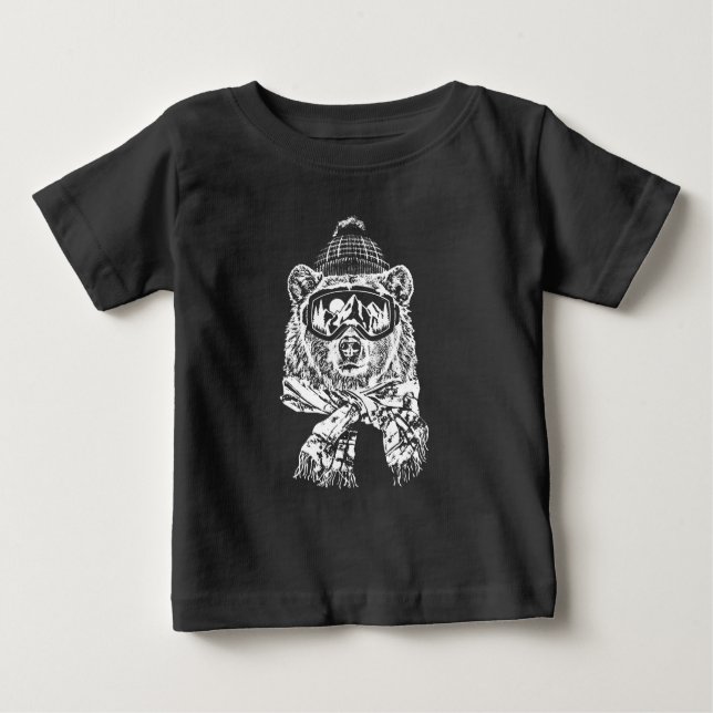 Snow Skiing Ski Trip Funny Ski Bear Winter Baby T-Shirt (Front)