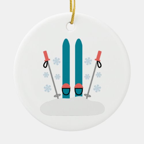 Snow Skis Ceramic Ornament