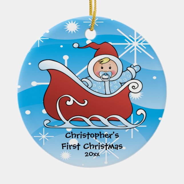 Snow Sleigh Baby's First Christmas Ornament (Front)