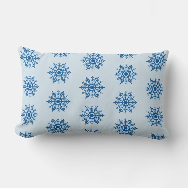 Snow Snowflake Blue Motif Winter Pattern Lumbar Pillow (Front)