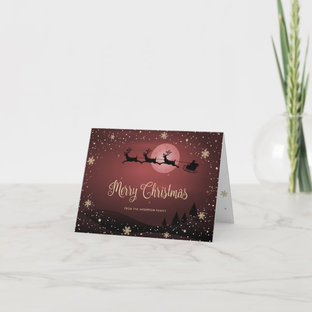 Snow Snowflakes Santa Red Merry Christmas Card (Front)
