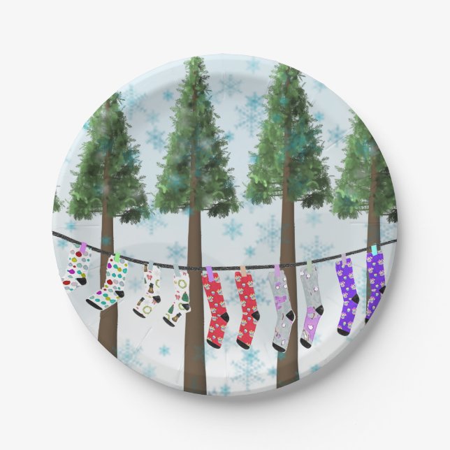 Snow socks Christmas paper plates (Front)