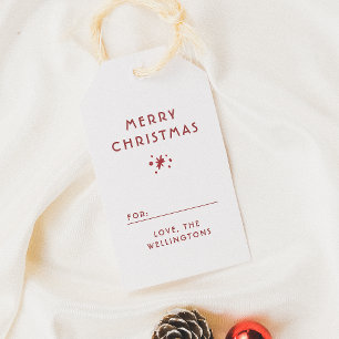 Snow & Sparkles Family Name Red Merry Christmas Gift Tags