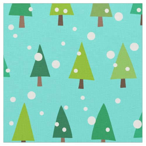 Snow Sprinkles on Pine Trees Turquoise Fabric