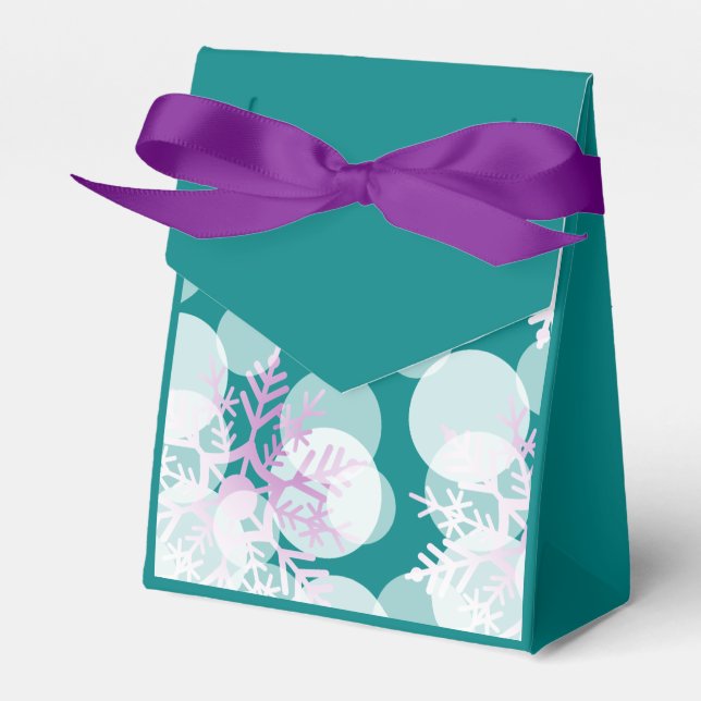 Snow Stars - White, Purple, Teal - Favor Bag Favor Boxes (Front Side)