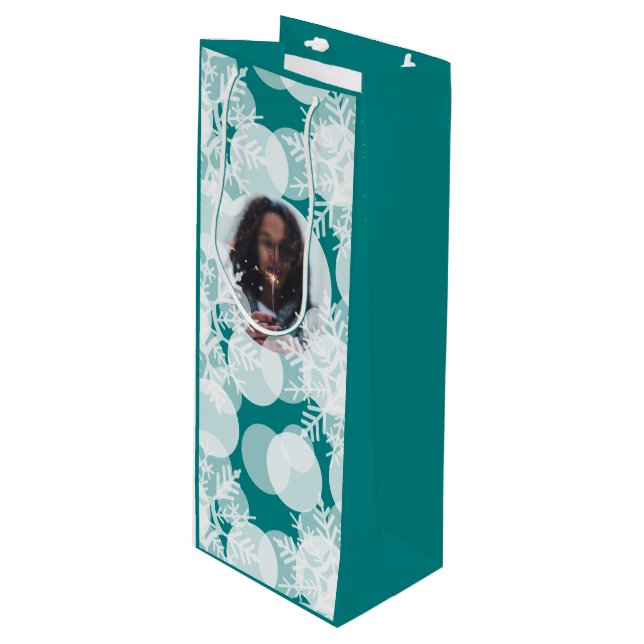 Snow Stars - White, Teal - Gift Bag (Front Angled)