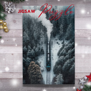 Snow Steam Locomotive on a viaduct nature puzzle