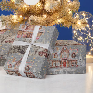 Snow Steel Christmas Scene Gray Wrapping Paper