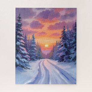 Snow Sunset Winter Mountain Landscape Jigsaw Puzzle