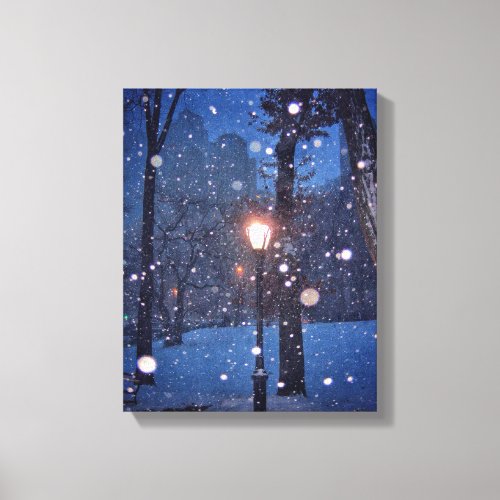 Snow Swirling Around A Streetlamp Canvas Print