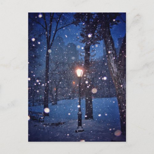 Snow Swirling Around A Streetlamp Postcard