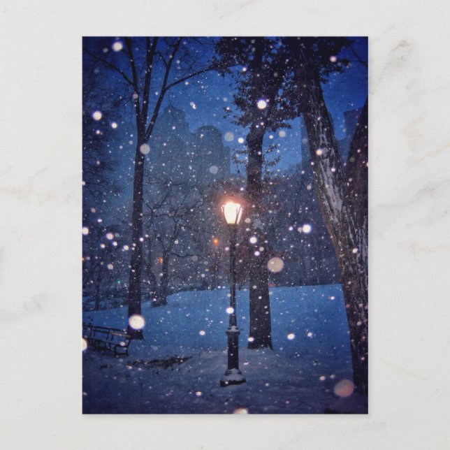 Snow Swirling Around A Streetlamp Postcard (Front)