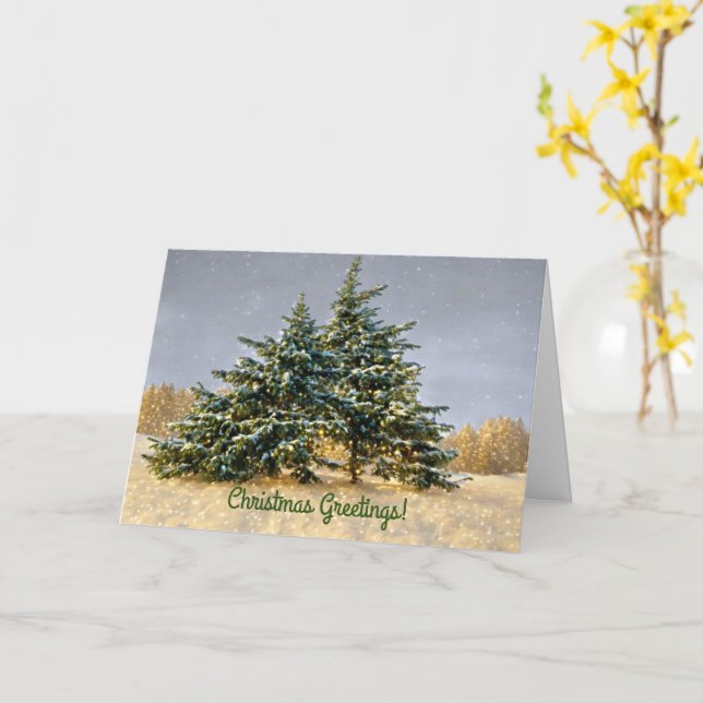 Snow Texas Cedar Trees Winter Christmas Holiday Card (Yellow Flower)