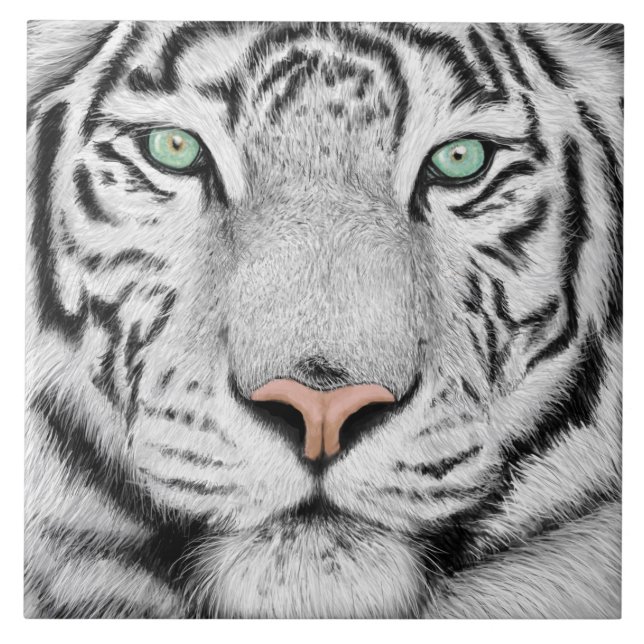 Snow Tiger Face Ceramic Tile (Front)