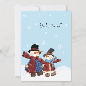 Snow Time Snowman Winter Party Invitation by allpetscherished at Zazzle