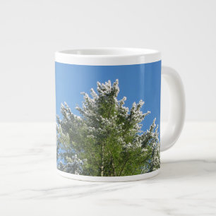 Snow-tipped Pine Tree on Blue Sky Large Coffee Mug