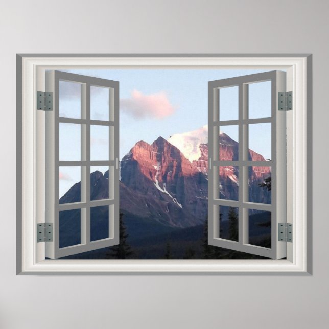 Snow-top Mountain 🍂 Fake Window Frame  Poster (Front)