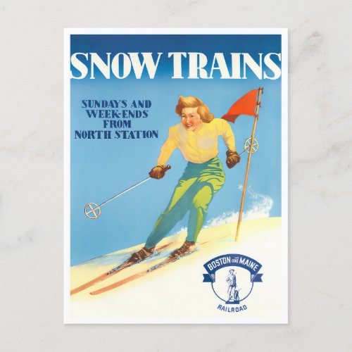 Snow Trains vintage travel postcard