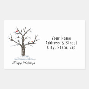 Snow Tree And Red Birds Christmas Happy Holidays Rectangular Sticker
