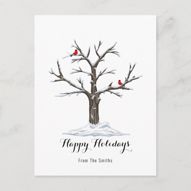 Snow Tree And Red Birds Christmas Happy Postcard (Front)