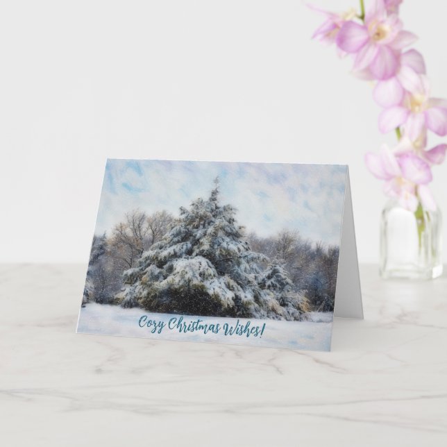 Snow Trees Meadow Christmas Cozy Christmas Card (Orchid)