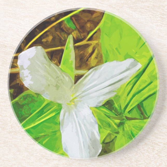 Snow Trillium a White Wildflower Abstract Drink Coaster (Front)