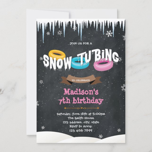 Snow tubing birthday invitation (Front)