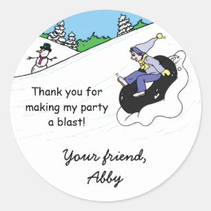 Snow Tubing Birthday Party Favor Bag Sticker Girl