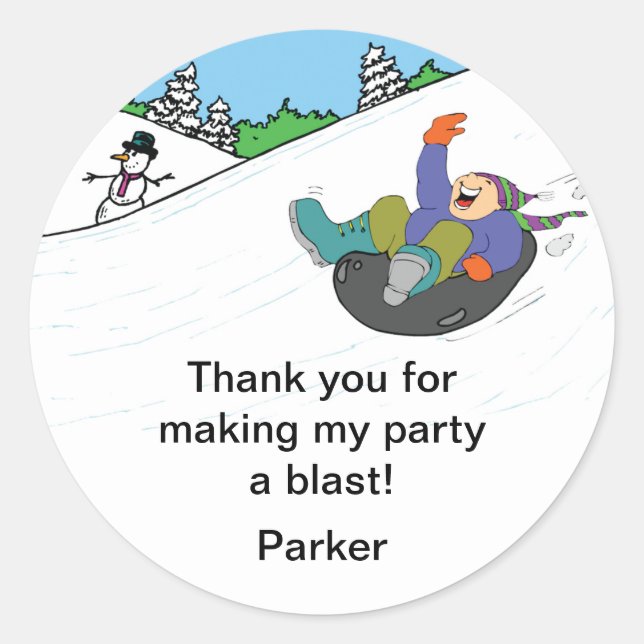 Snow Tubing Birthday Party Favor Stickers BOY (Front)