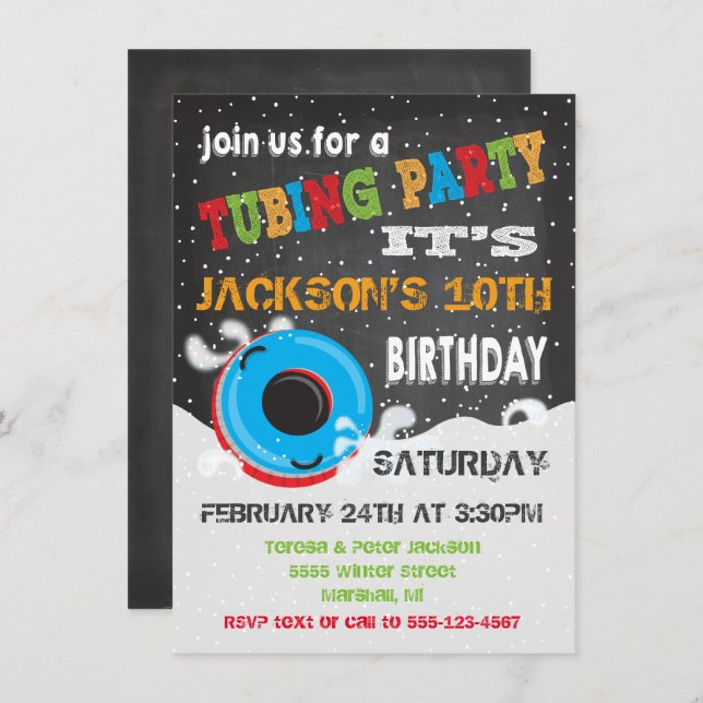 Snow Tubing Birthday Party Invitation (Front/Back)