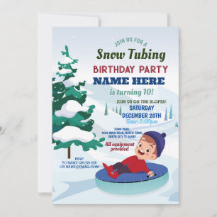 Snow Tubing Birthday Party Slopes Snow Invitation