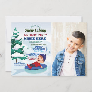 Snow Tubing Birthday Party Slopes Snow Photo Invitation