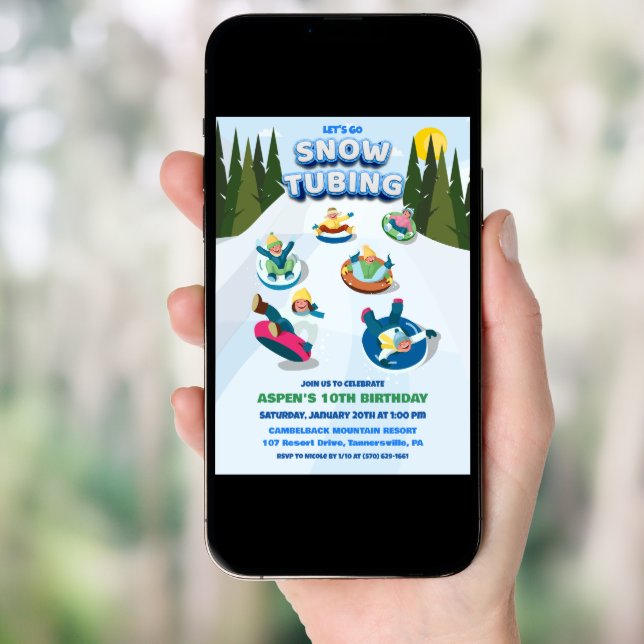 Snow Tubing Winter Birthday Invitation (Front Digital)