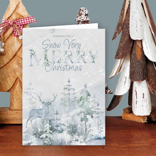 Snow Very Merry Christmas Winter Forest and Stag H Holiday Card