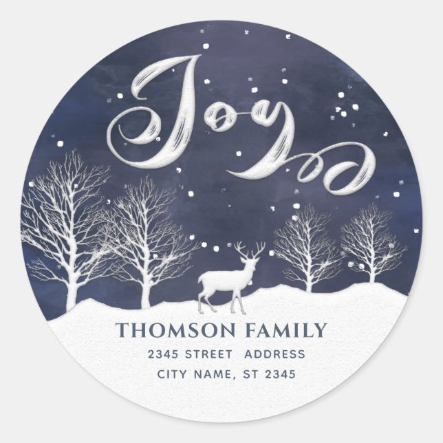 Snow watercolor Winter scene Joy Holiday  Classic Round Sticker (Front)