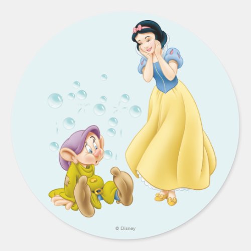Snow White and Dopey Bubbles Classic Round Sticker