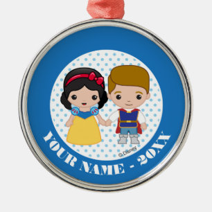 Snow White and Prince Charming Emoji Add Your Name Metal Ornament