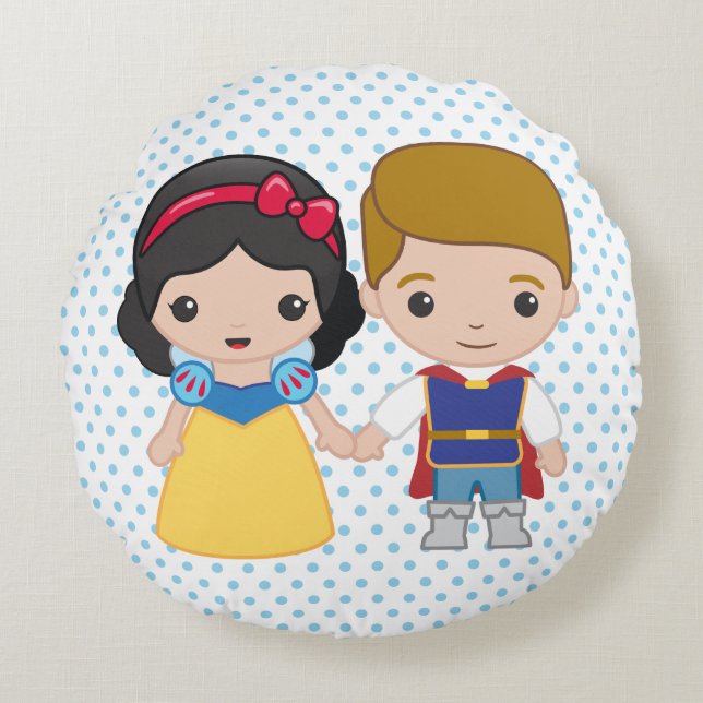 Snow White and Prince Charming Emoji Round Pillow (Front)