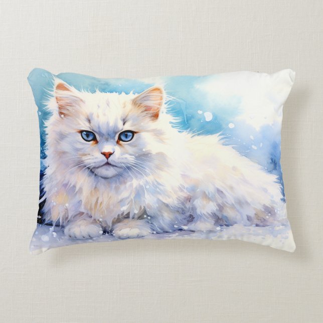 Snow White Cat Accent Pillow (Front)