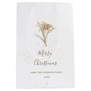 Snow White Edelweiss Vintage Christmas Medium Gift Bag