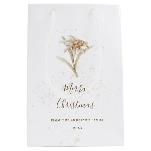 Snow White Edelweiss Vintage Christmas   Medium Gift Bag