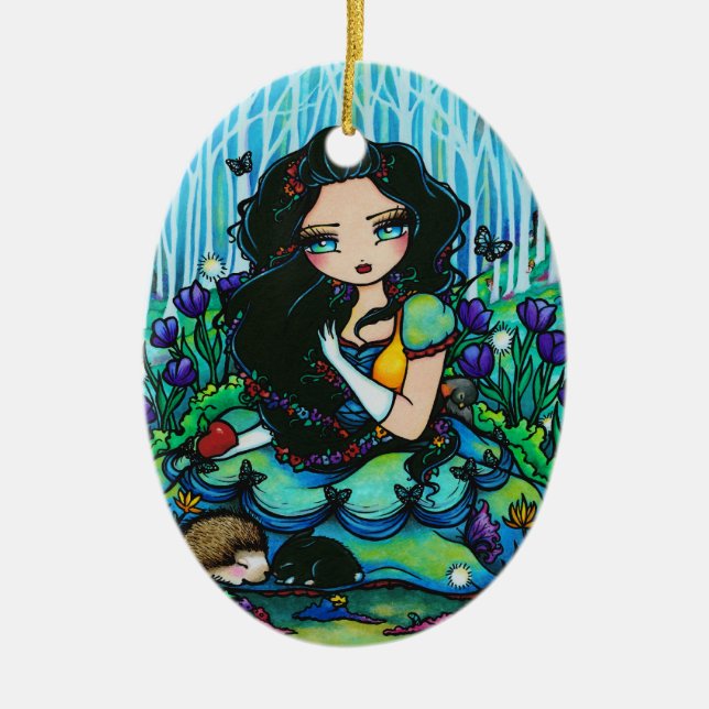 Snow White Forest Fairy Animal Art by Hannah Lynn Ceramic Ornament (Front)