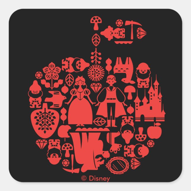 Snow White & Friends Apple Square Sticker (Front)