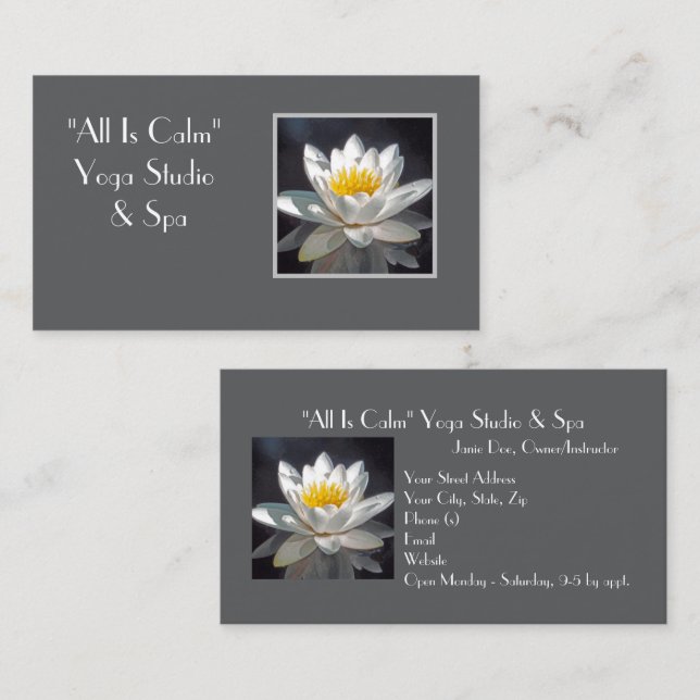 "SNOW WHITE FULLLY OPENED WATER LILY BUSINESS CARD (Front/Back)