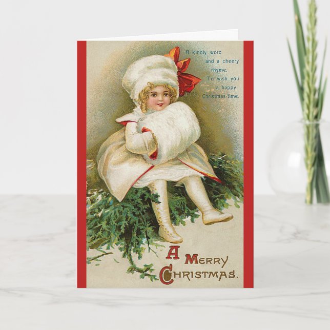 Snow White Girl Vintage Christmas Card (Front)