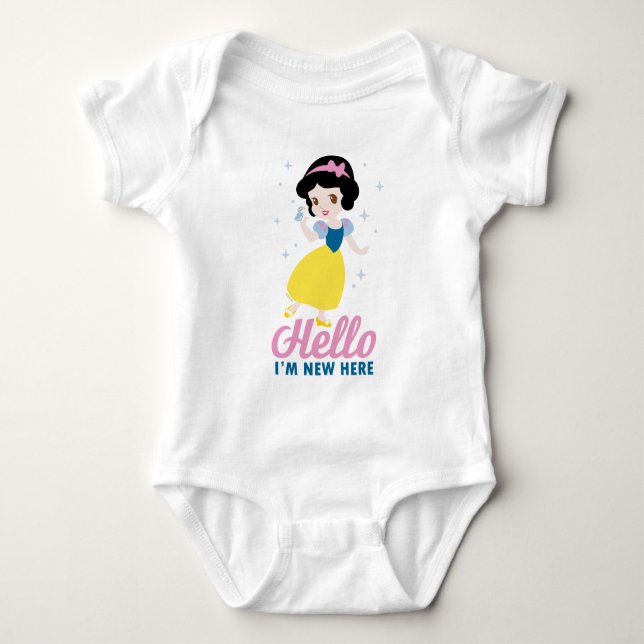 Snow White Hello I'm New Here Baby Bodysuit (Front)