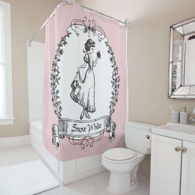Snow White | Holding Apple - Elegant Sketch Shower Curtain (In Situ)