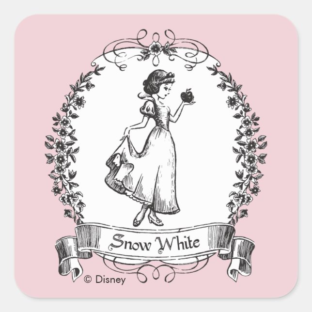 Snow White | Holding Apple - Elegant Sketch Square Sticker (Front)