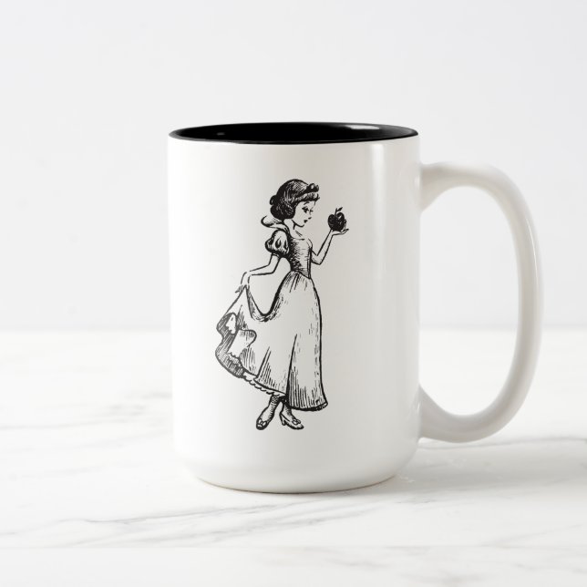 Snow White | Holding Apple - Elegant Sketch Two-Tone Coffee Mug (Right)