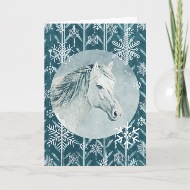 Snow White Horse Snowflake Christmas Holiday Card (Front)